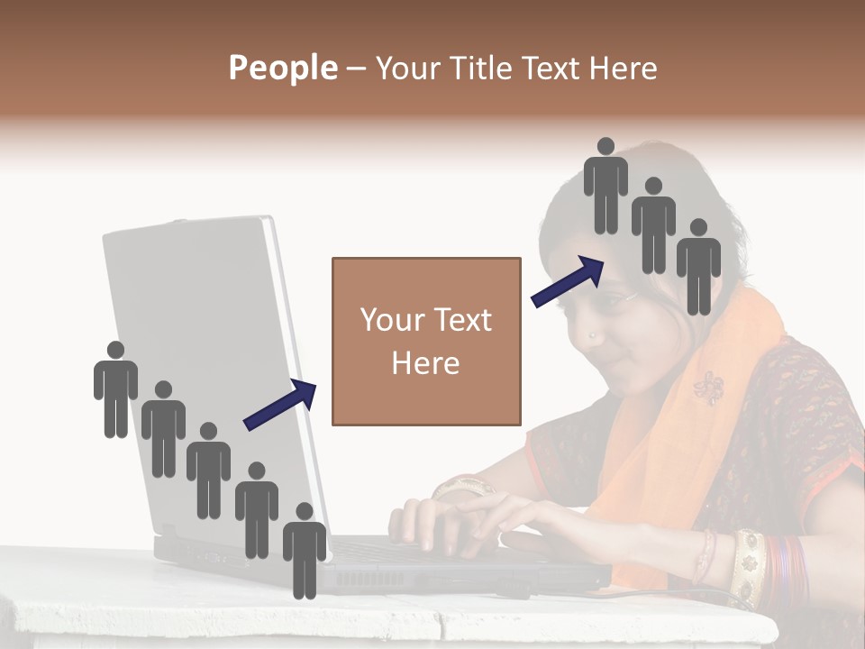 Indian Girl And Laptop Computer Isolated On White PowerPoint Template