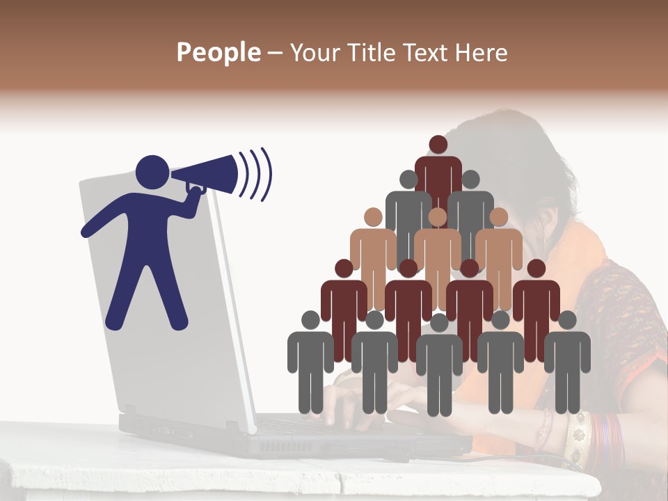 Indian Girl And Laptop Computer Isolated On White PowerPoint Template