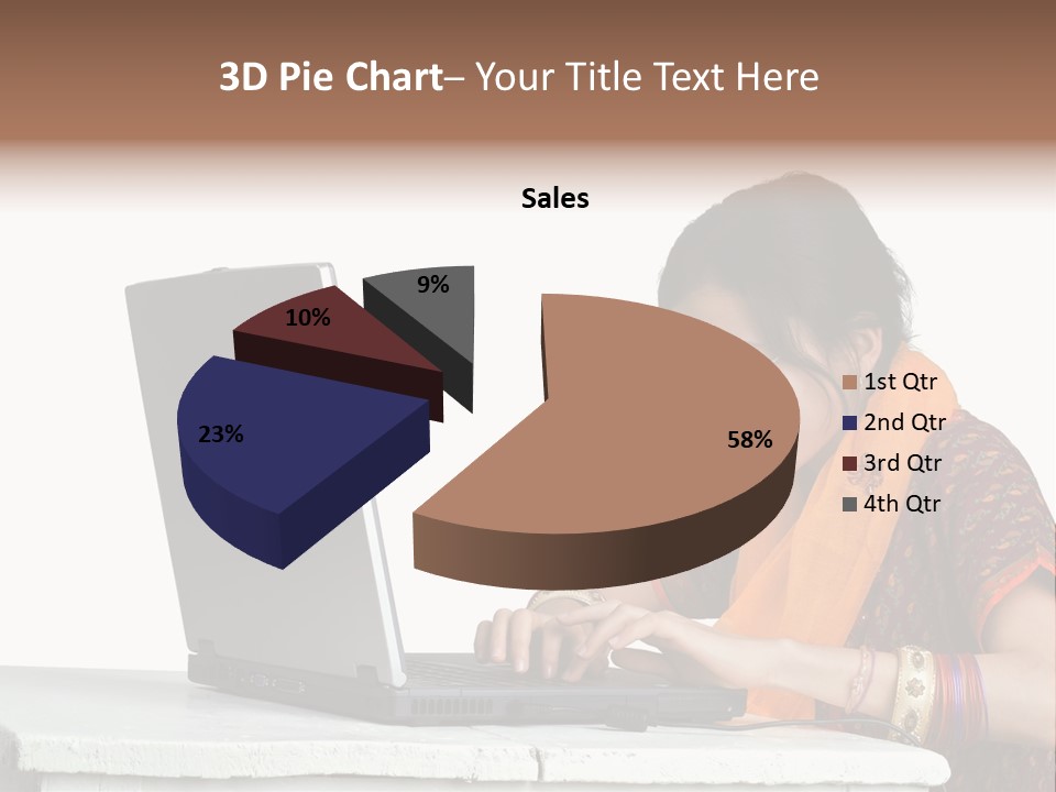 Indian Girl And Laptop Computer Isolated On White PowerPoint Template