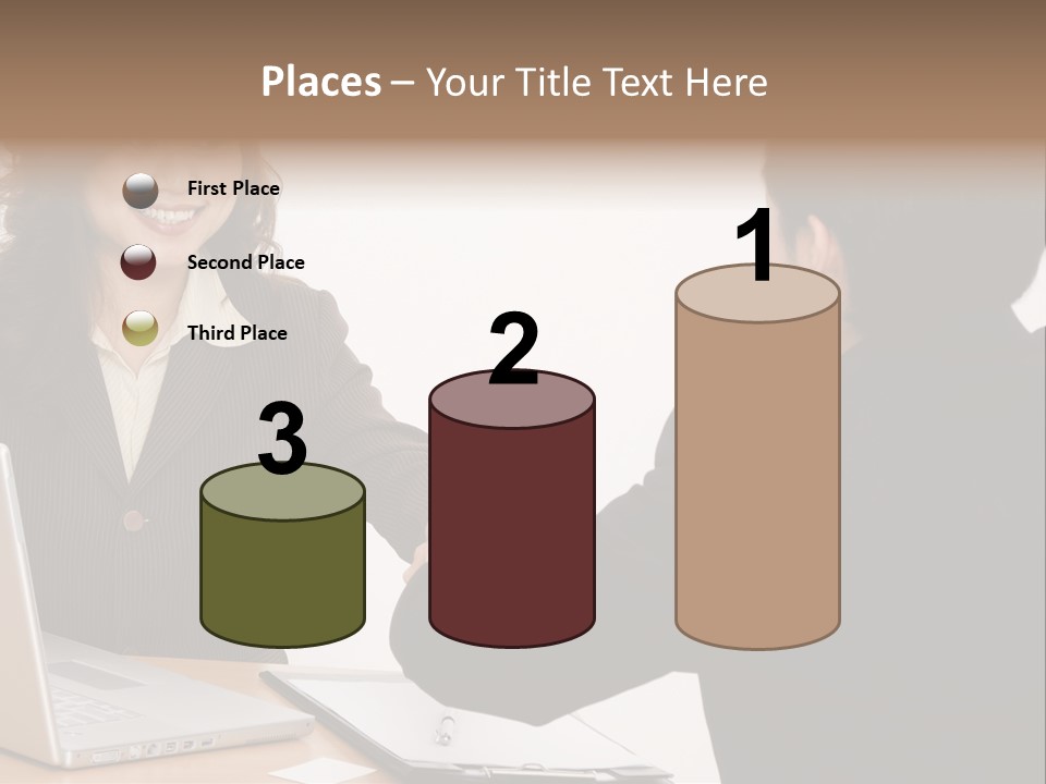 A Smiling Businesswoman Shakes Hands With A Young Businessman PowerPoint Template