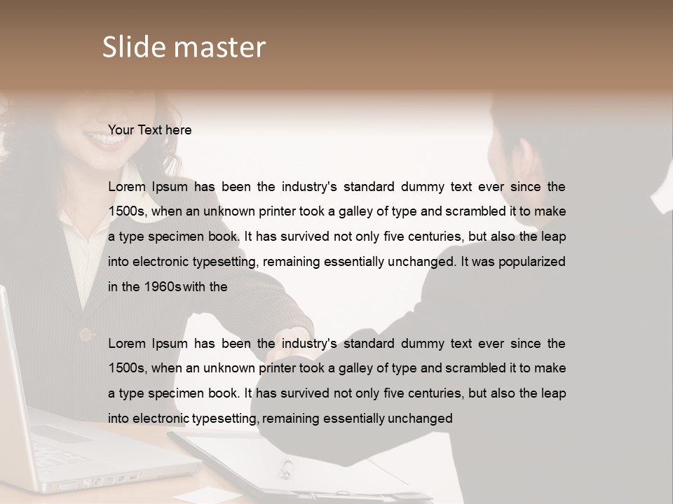 A Smiling Businesswoman Shakes Hands With A Young Businessman PowerPoint Template