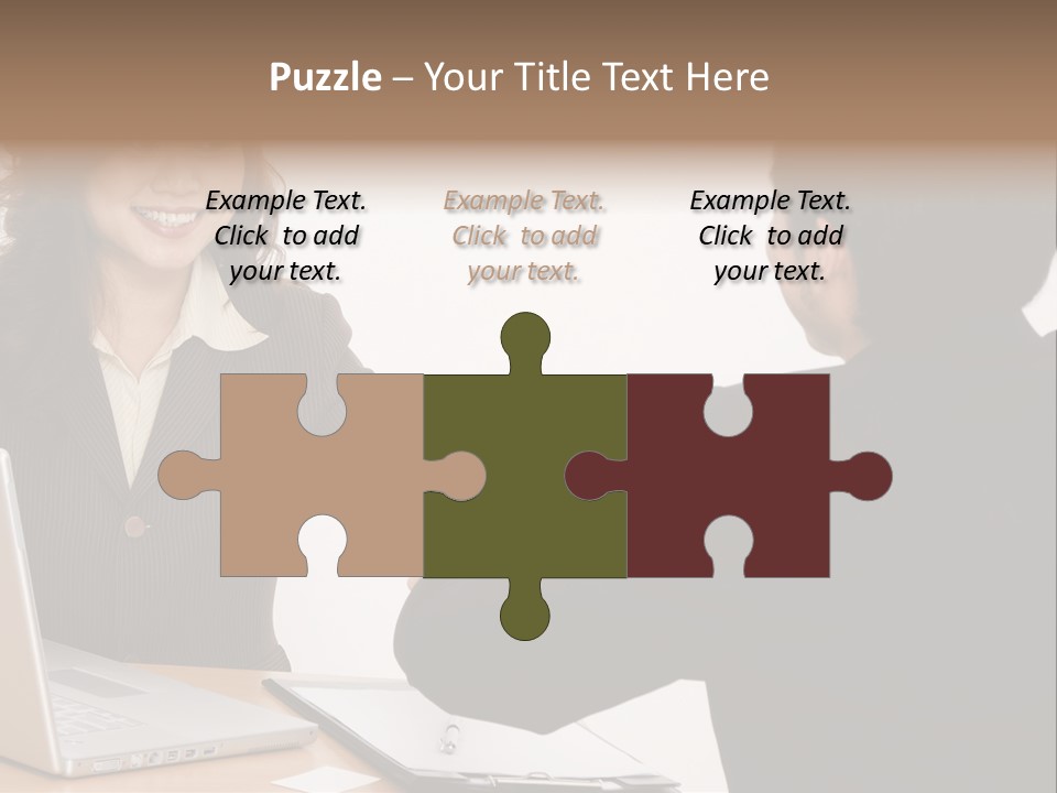 A Smiling Businesswoman Shakes Hands With A Young Businessman PowerPoint Template