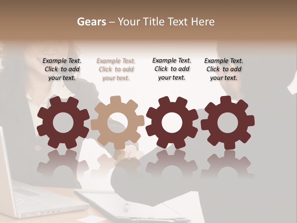 A Smiling Businesswoman Shakes Hands With A Young Businessman PowerPoint Template