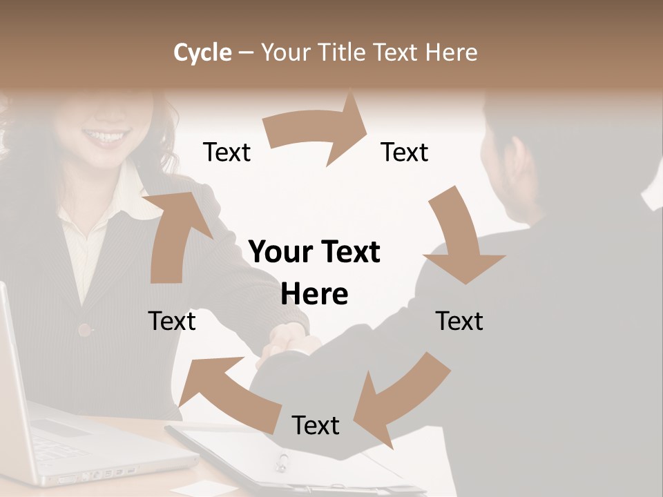 A Smiling Businesswoman Shakes Hands With A Young Businessman PowerPoint Template