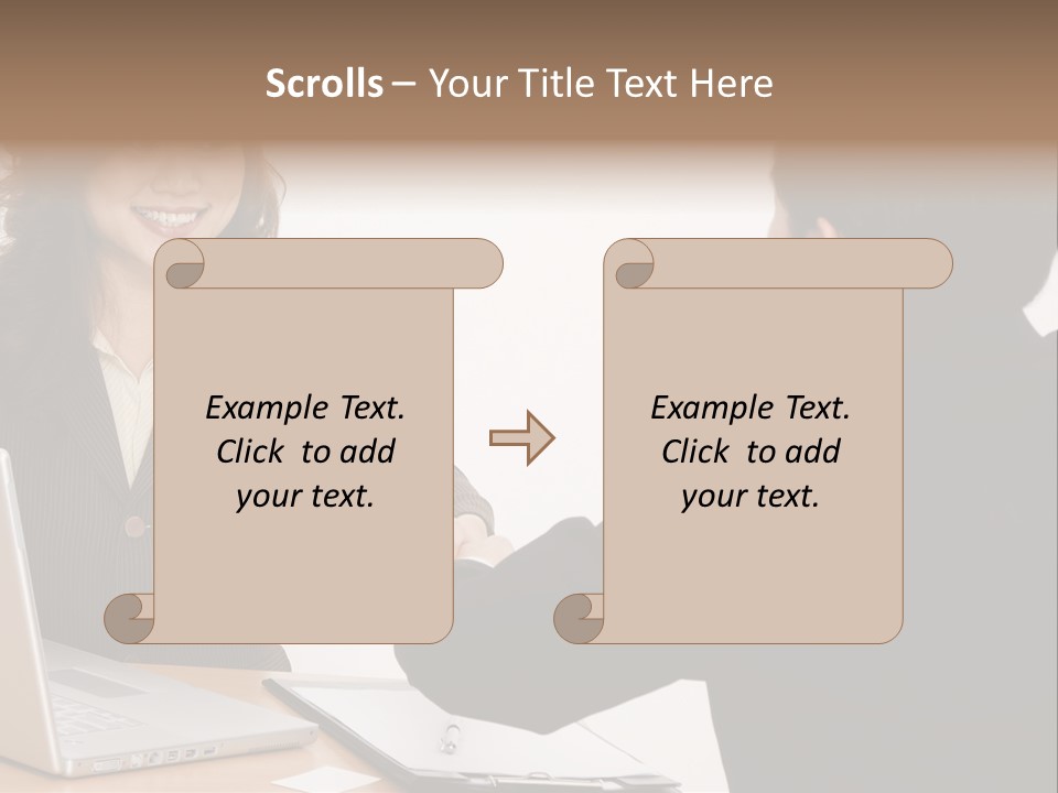 A Smiling Businesswoman Shakes Hands With A Young Businessman PowerPoint Template