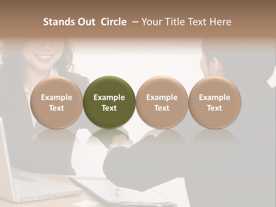 A Smiling Businesswoman Shakes Hands With A Young Businessman PowerPoint Template