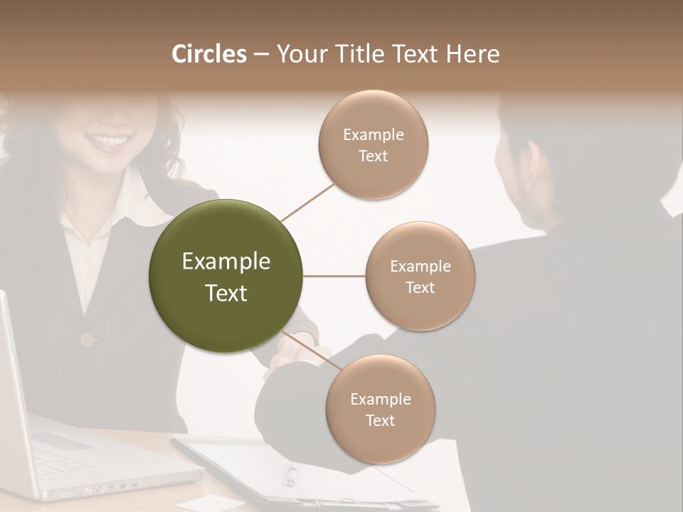 A Smiling Businesswoman Shakes Hands With A Young Businessman PowerPoint Template