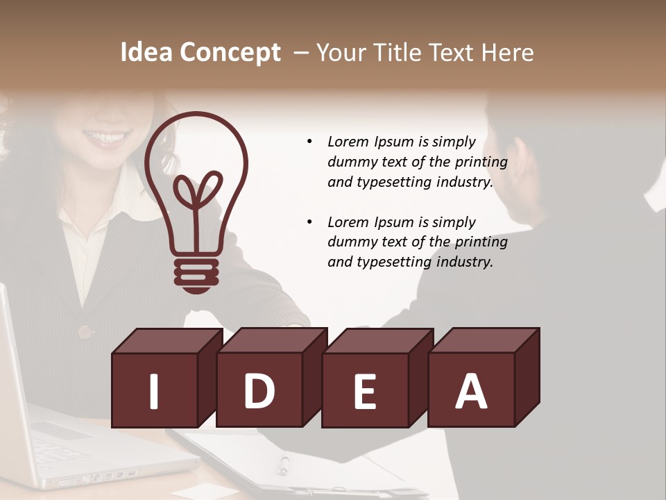 A Smiling Businesswoman Shakes Hands With A Young Businessman PowerPoint Template