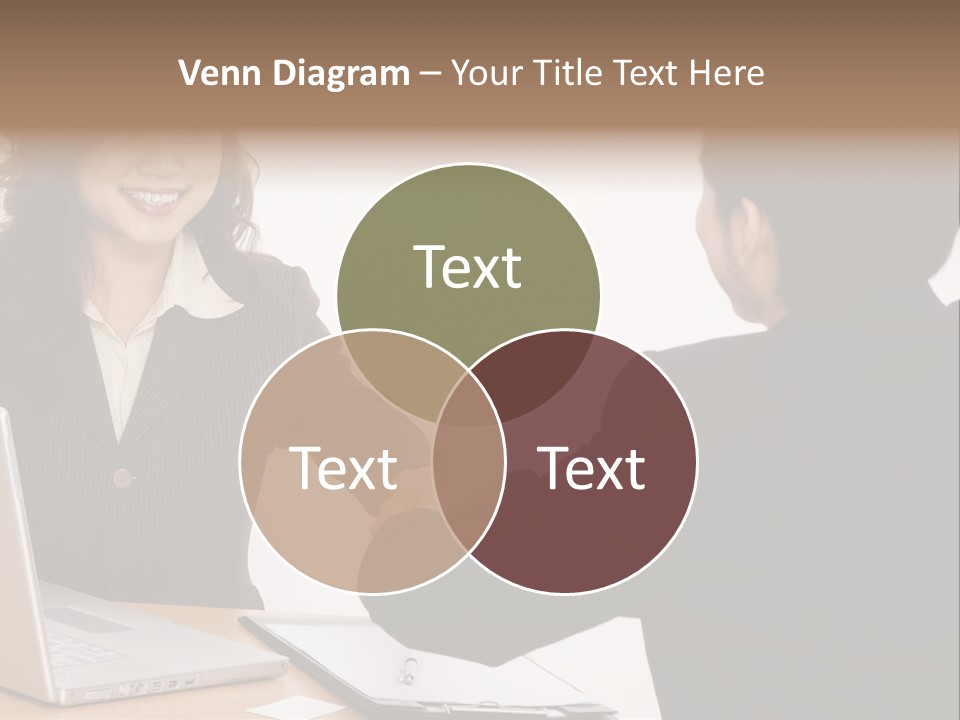 A Smiling Businesswoman Shakes Hands With A Young Businessman PowerPoint Template