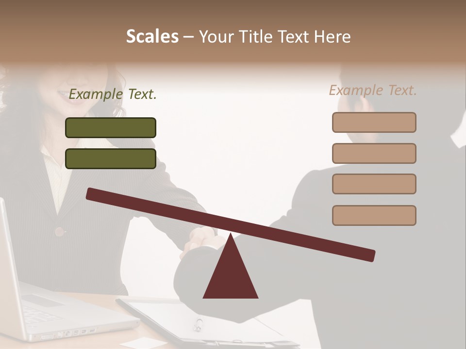 A Smiling Businesswoman Shakes Hands With A Young Businessman PowerPoint Template