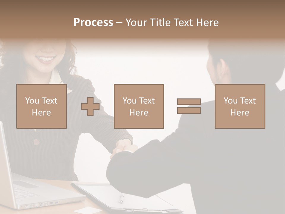 A Smiling Businesswoman Shakes Hands With A Young Businessman PowerPoint Template