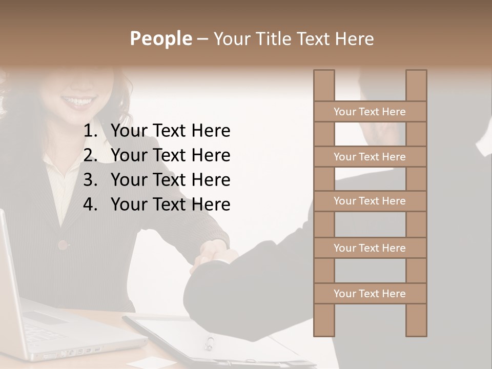 A Smiling Businesswoman Shakes Hands With A Young Businessman PowerPoint Template