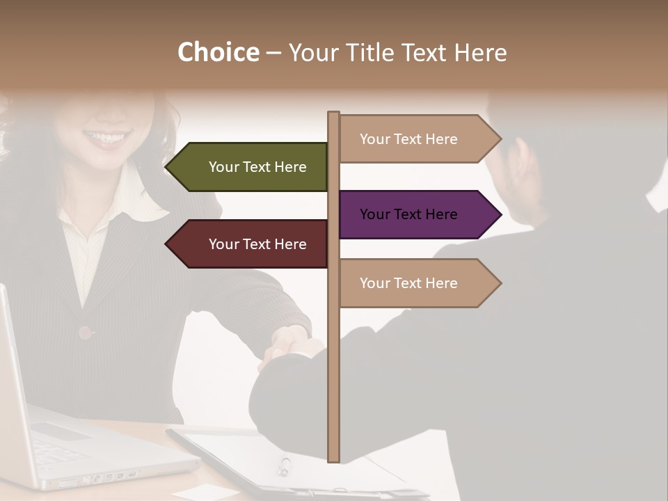 A Smiling Businesswoman Shakes Hands With A Young Businessman PowerPoint Template