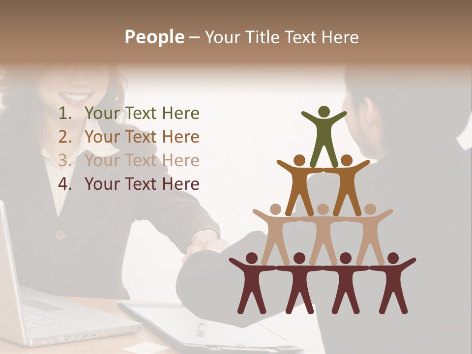 A Smiling Businesswoman Shakes Hands With A Young Businessman PowerPoint Template