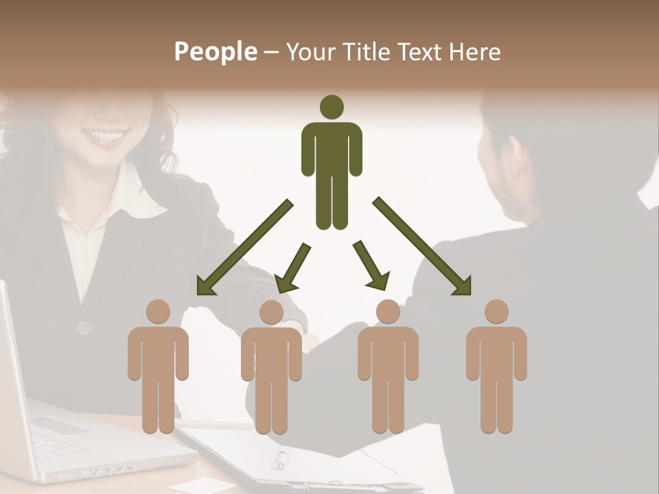 A Smiling Businesswoman Shakes Hands With A Young Businessman PowerPoint Template