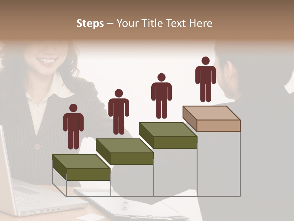 A Smiling Businesswoman Shakes Hands With A Young Businessman PowerPoint Template