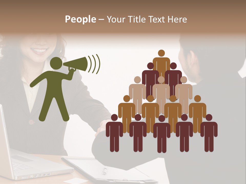 A Smiling Businesswoman Shakes Hands With A Young Businessman PowerPoint Template