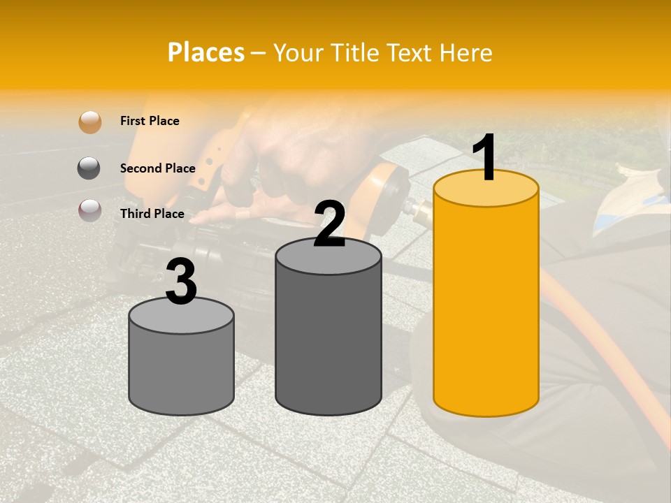 Carpenter Uses Nail Gun To Attach Asphalt Shingles To Roof PowerPoint Template