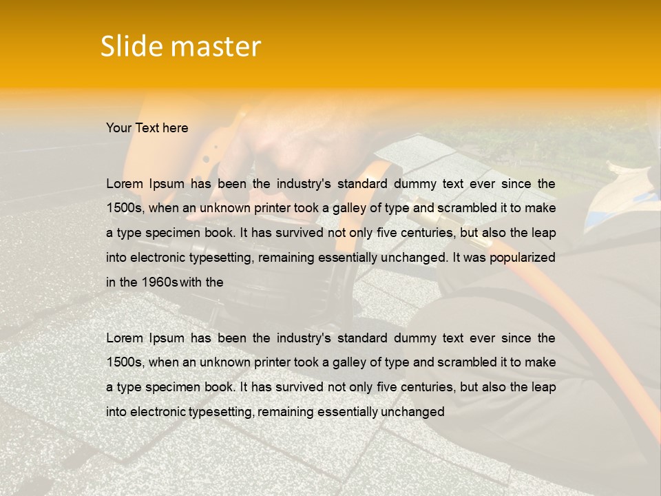 Carpenter Uses Nail Gun To Attach Asphalt Shingles To Roof PowerPoint Template