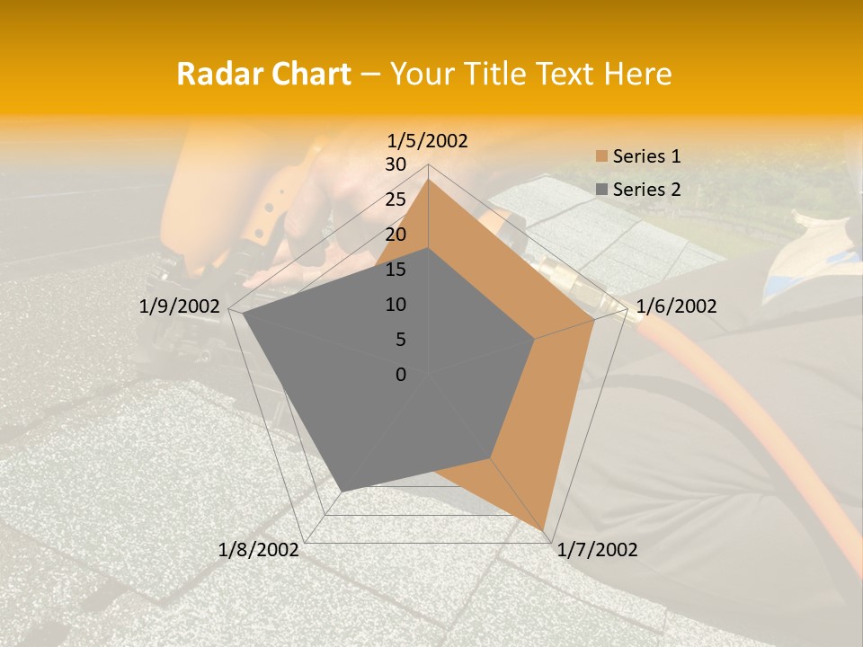 Carpenter Uses Nail Gun To Attach Asphalt Shingles To Roof PowerPoint Template