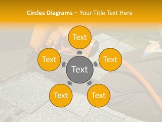 Carpenter Uses Nail Gun To Attach Asphalt Shingles To Roof PowerPoint Template