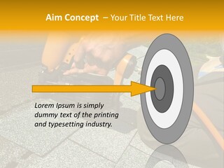 Carpenter Uses Nail Gun To Attach Asphalt Shingles To Roof PowerPoint Template