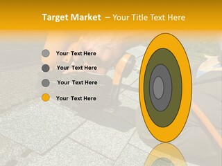 Carpenter Uses Nail Gun To Attach Asphalt Shingles To Roof PowerPoint Template