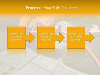 Carpenter Uses Nail Gun To Attach Asphalt Shingles To Roof PowerPoint Template