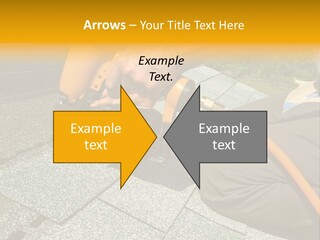 Carpenter Uses Nail Gun To Attach Asphalt Shingles To Roof PowerPoint Template