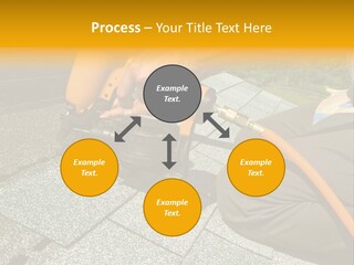 Carpenter Uses Nail Gun To Attach Asphalt Shingles To Roof PowerPoint Template
