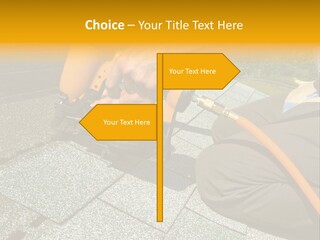 Carpenter Uses Nail Gun To Attach Asphalt Shingles To Roof PowerPoint Template