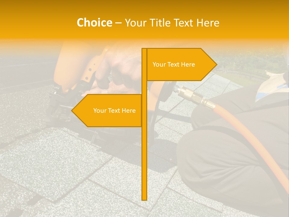 Carpenter Uses Nail Gun To Attach Asphalt Shingles To Roof PowerPoint Template