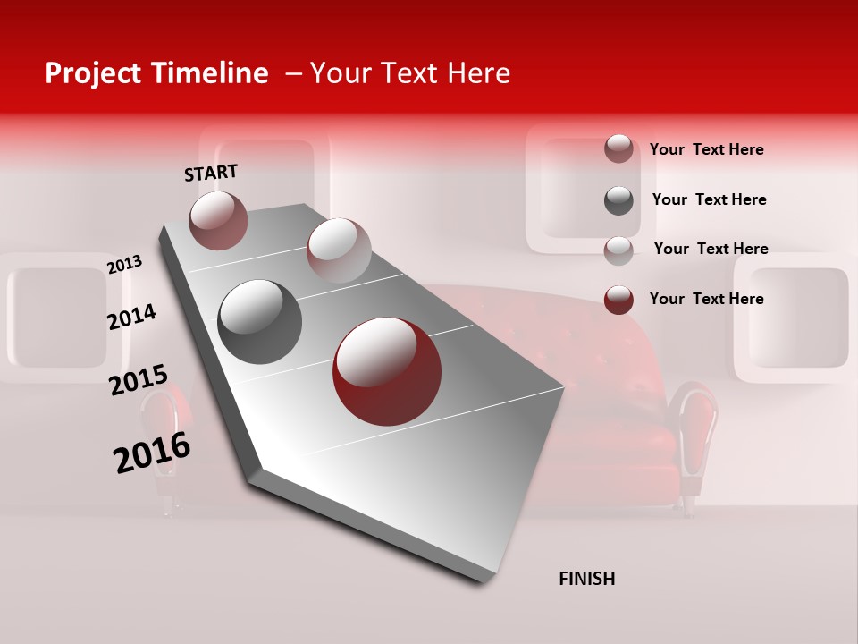 A Red Couch Sitting In Front Of A White Wall PowerPoint Template