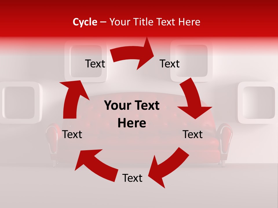 A Red Couch Sitting In Front Of A White Wall PowerPoint Template