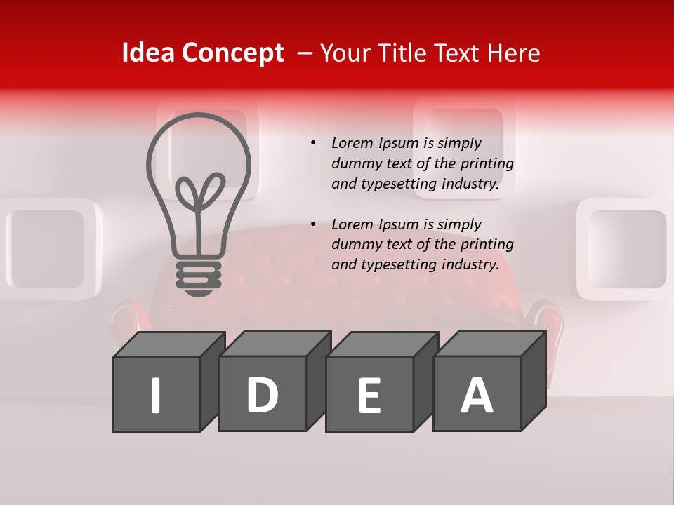 A Red Couch Sitting In Front Of A White Wall PowerPoint Template