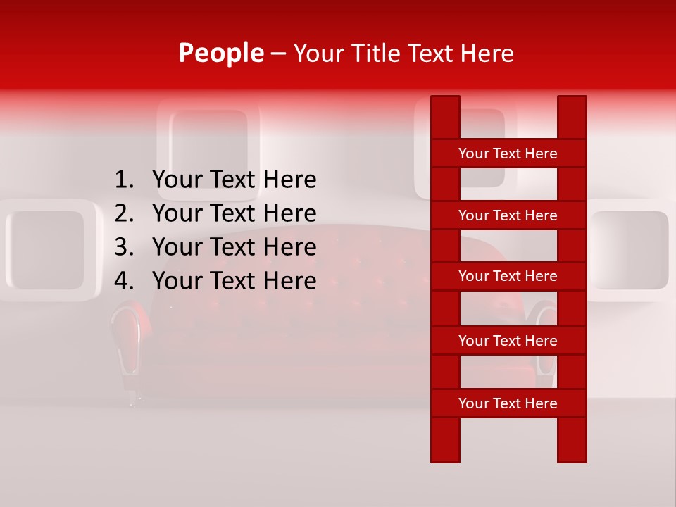 A Red Couch Sitting In Front Of A White Wall PowerPoint Template