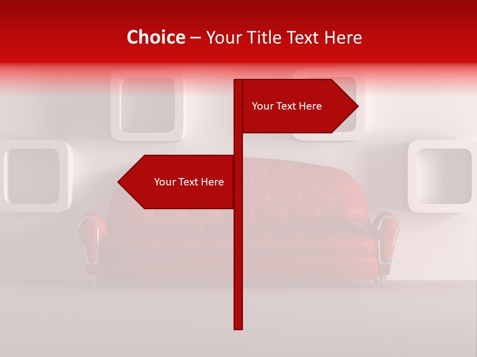A Red Couch Sitting In Front Of A White Wall PowerPoint Template