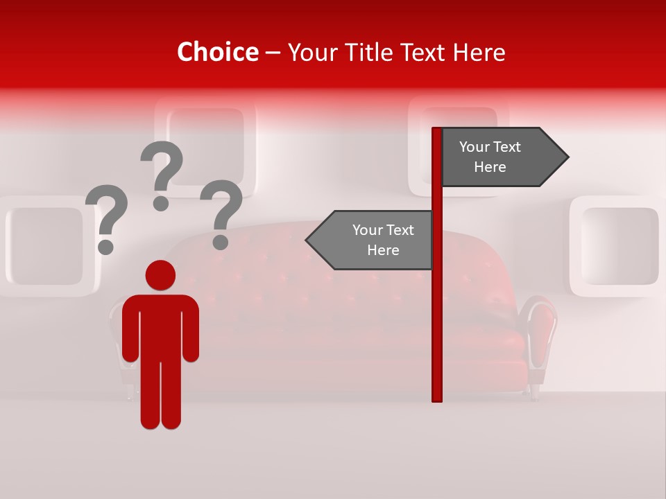 A Red Couch Sitting In Front Of A White Wall PowerPoint Template