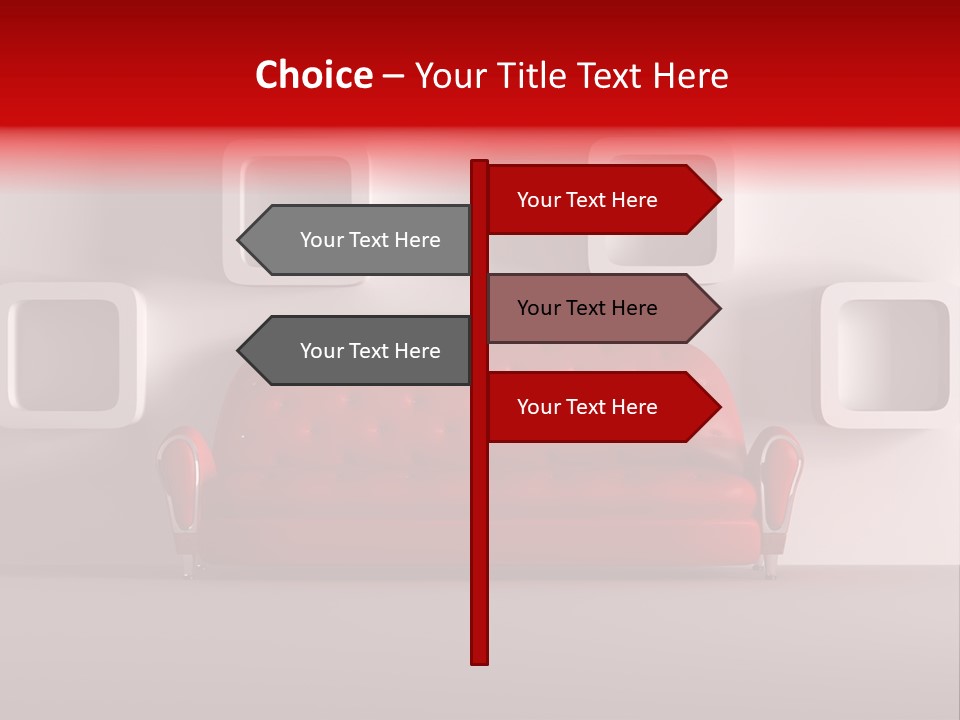 A Red Couch Sitting In Front Of A White Wall PowerPoint Template