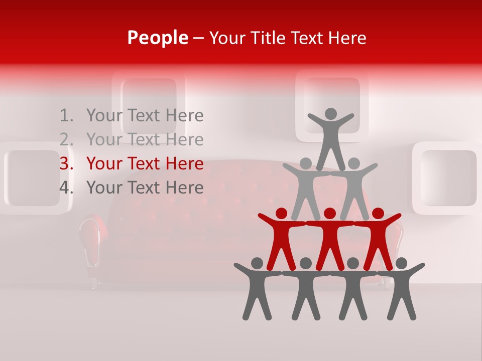 A Red Couch Sitting In Front Of A White Wall PowerPoint Template