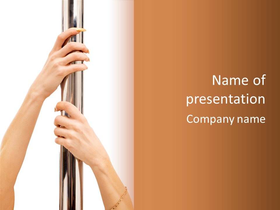 Female Hands Hold On To Pole Over White PowerPoint Template