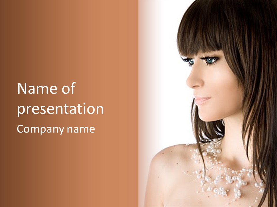 Close-Up Portrait Of A Beautiful Brunette Woman PowerPoint Template