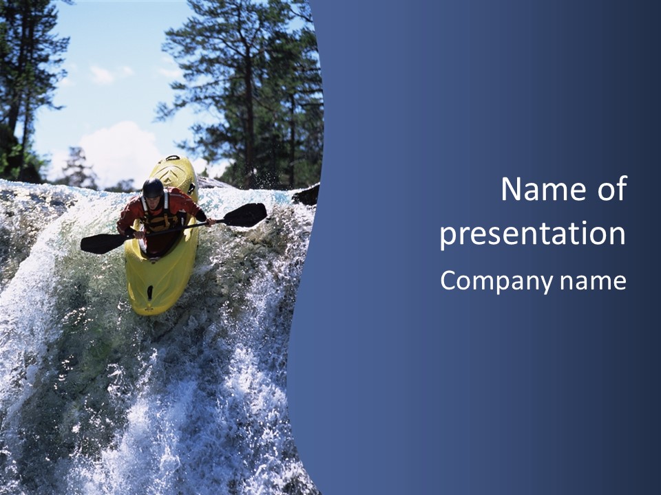 Young Man Kayaking Down Waterfall PowerPoint Template