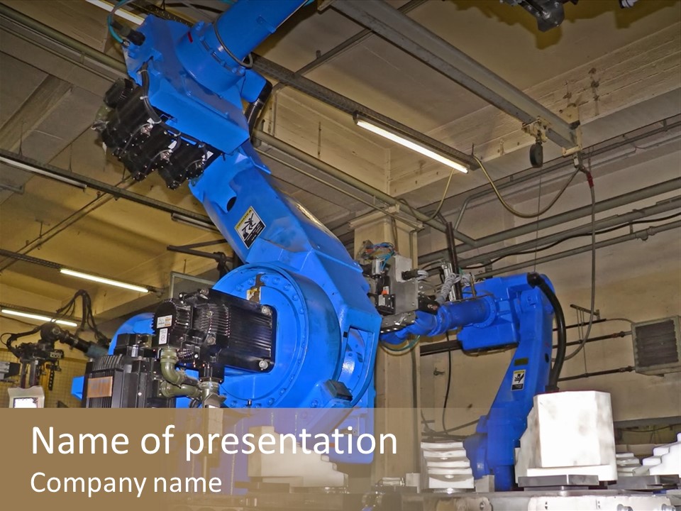 Robot In Standby Pose Waiting For Next Work Step In The Production Line. PowerPoint Template