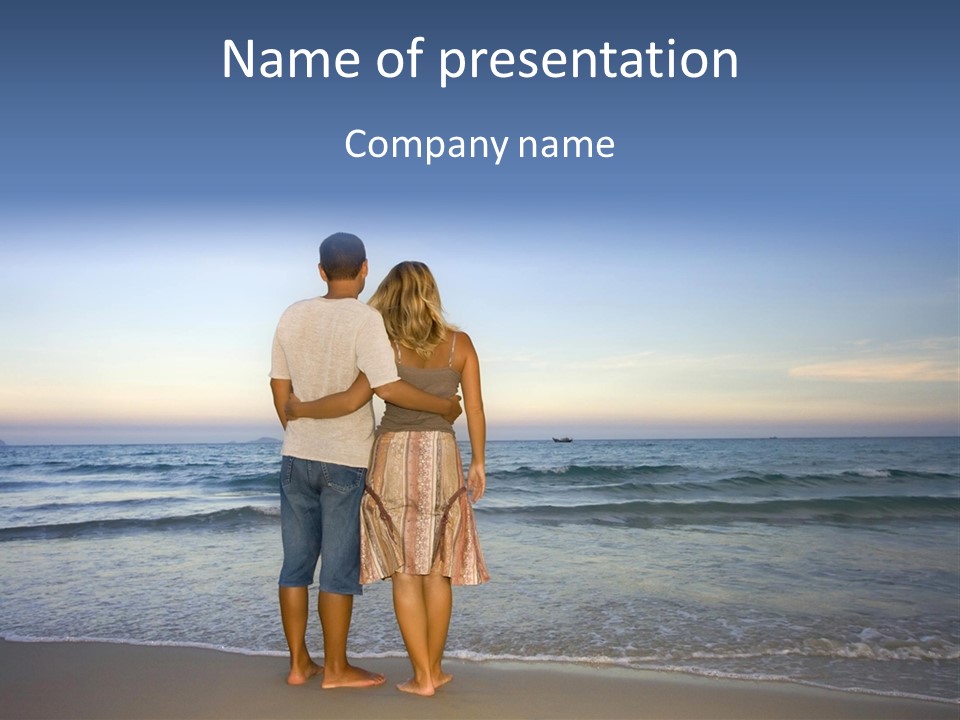 Young Couple Near The Ocean On Sunset Time PowerPoint Template