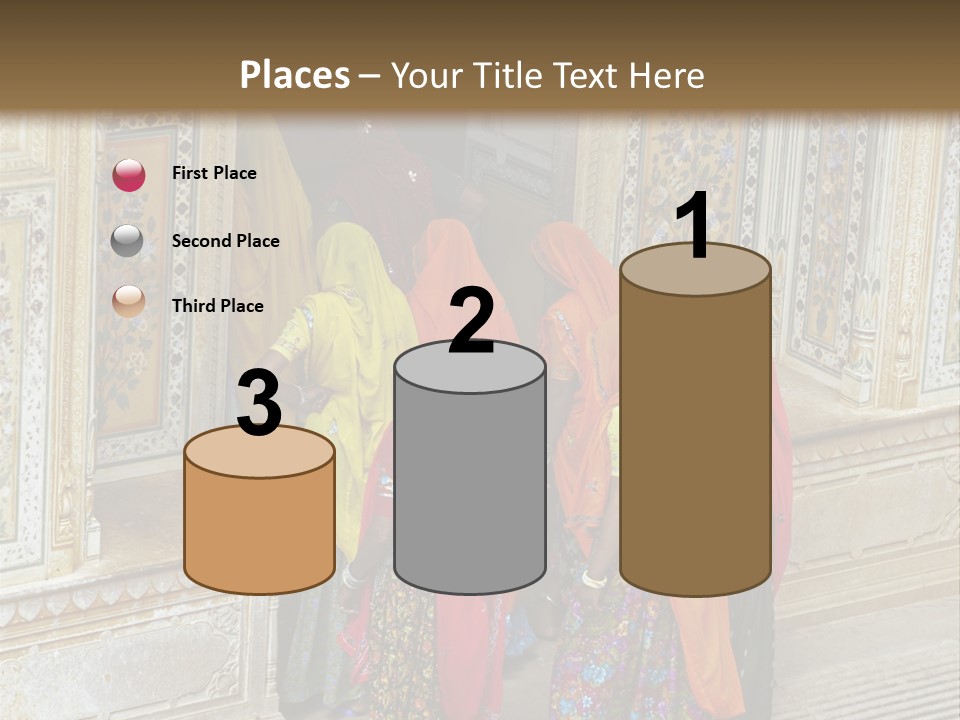 Indian Women In Bright Orange Saris In The Courtyard Of A Rajput Palace. Tiger Fort, Jaipur, Rajasthan, India PowerPoint Template