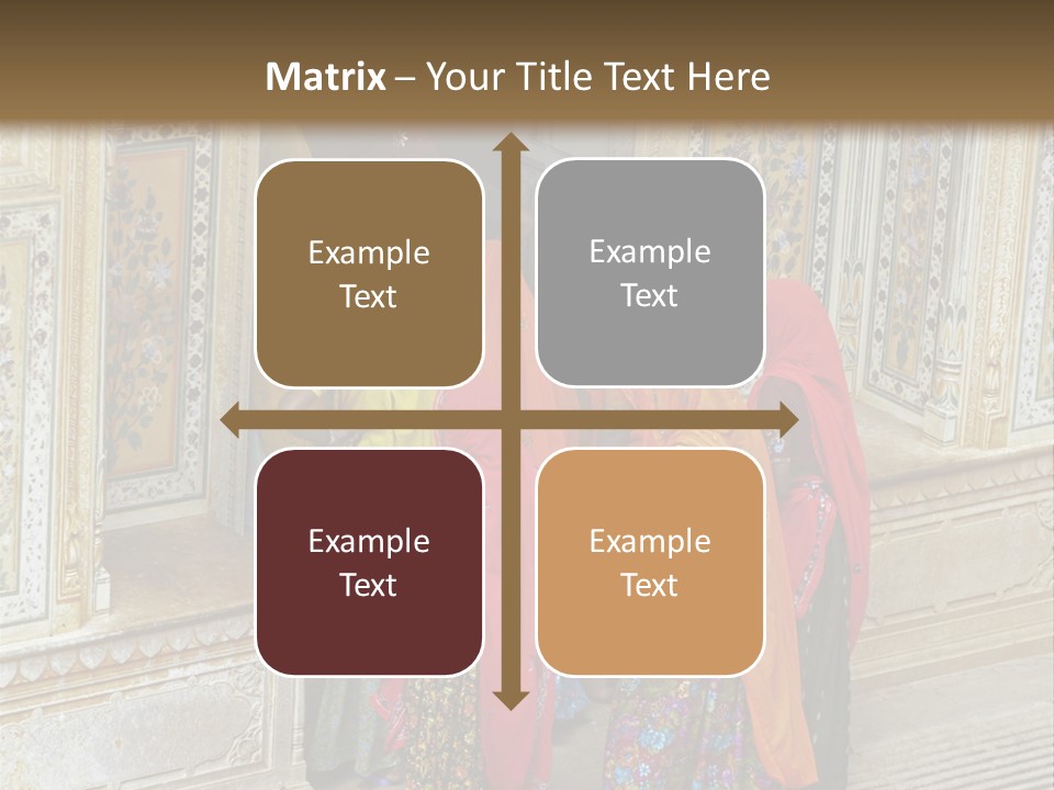 Indian Women In Bright Orange Saris In The Courtyard Of A Rajput Palace. Tiger Fort, Jaipur, Rajasthan, India PowerPoint Template