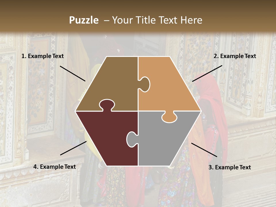 Indian Women In Bright Orange Saris In The Courtyard Of A Rajput Palace. Tiger Fort, Jaipur, Rajasthan, India PowerPoint Template