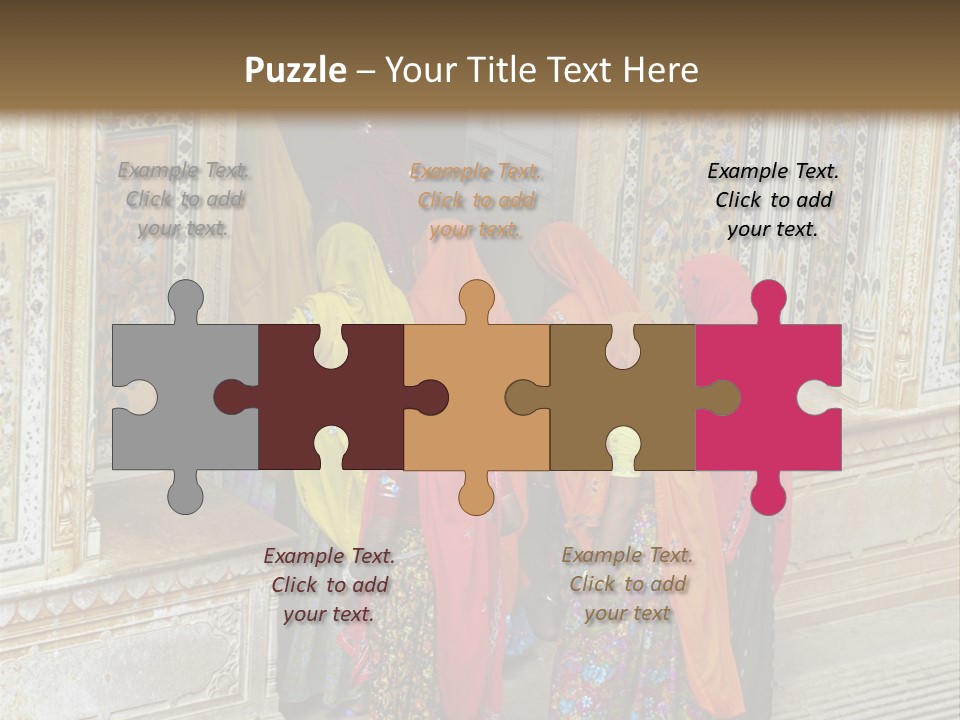 Indian Women In Bright Orange Saris In The Courtyard Of A Rajput Palace. Tiger Fort, Jaipur, Rajasthan, India PowerPoint Template