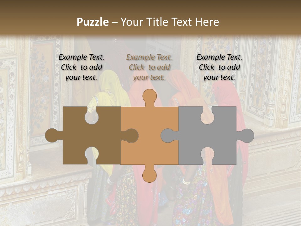 Indian Women In Bright Orange Saris In The Courtyard Of A Rajput Palace. Tiger Fort, Jaipur, Rajasthan, India PowerPoint Template